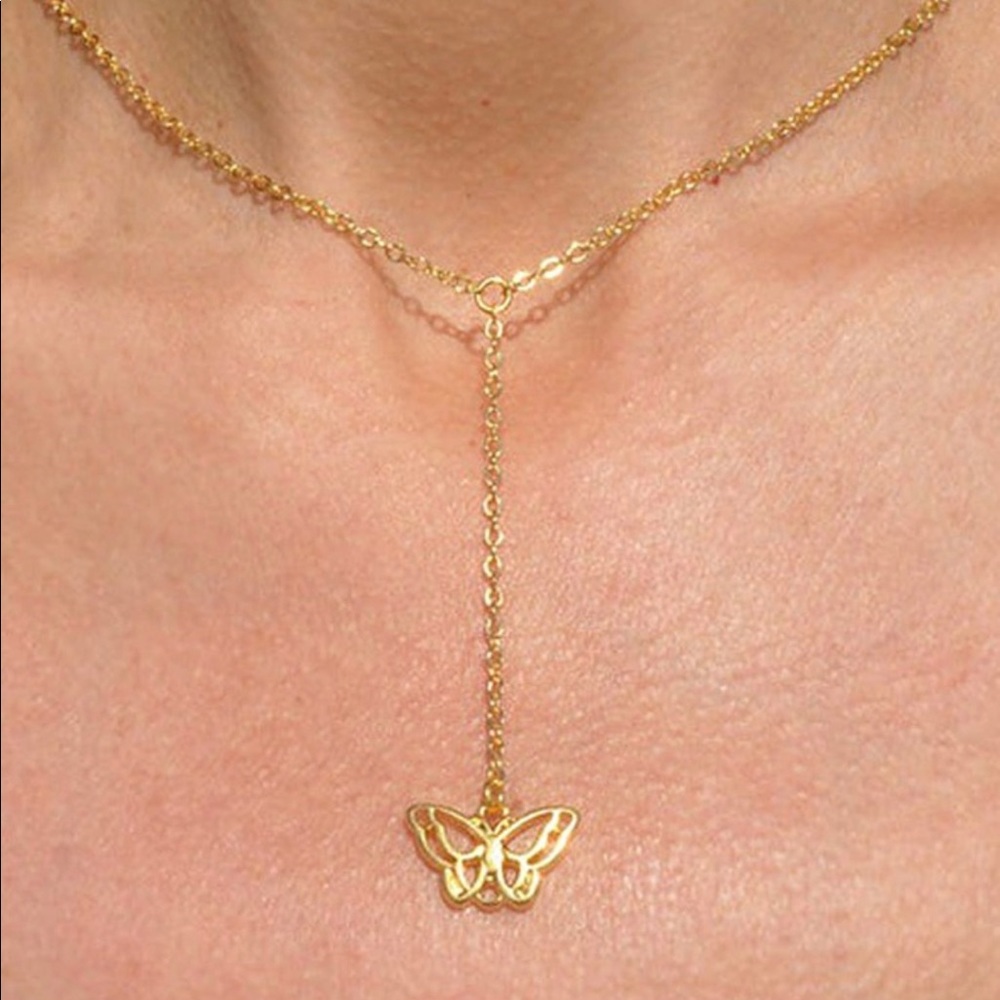 Gold drop butterfly necklace